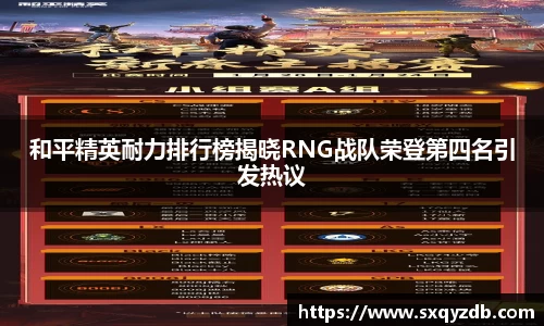 和平精英耐力排行榜揭晓RNG战队荣登第四名引发热议